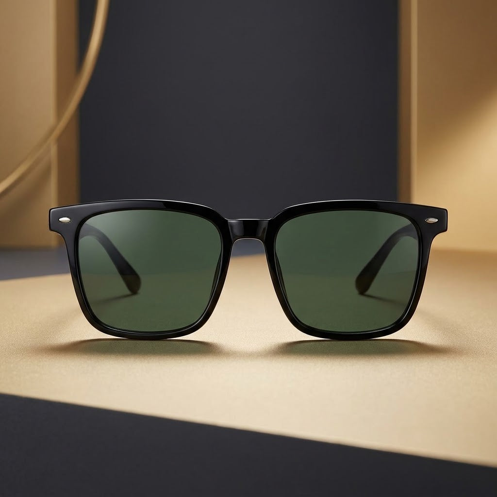 Aether Classic Shades – Ultra-Lightweight Square Sunglasses with Classy Black Frame for Timeless Style & Comfort