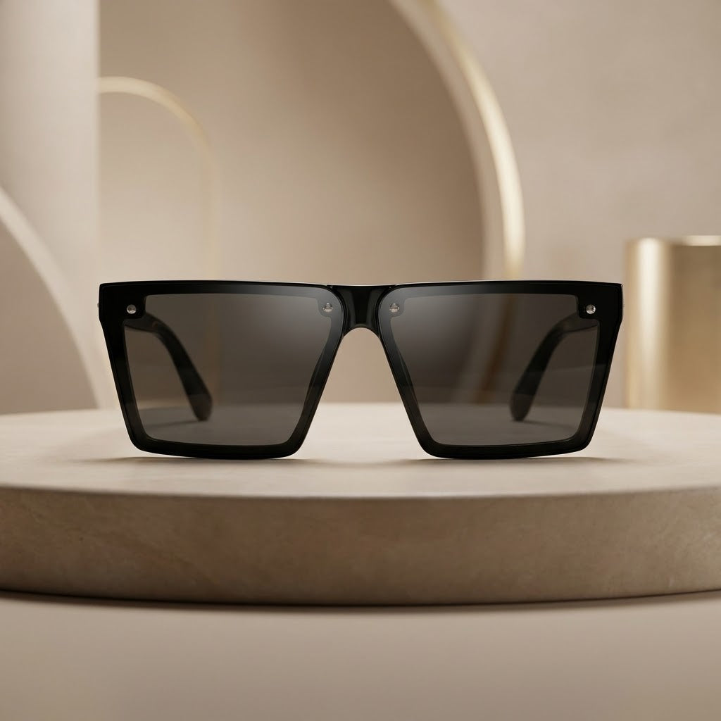 The Ultimate Statement: Modern Riveted Over sized Square Sunglasses (Black Frame with Dark Lenses) - Trendy & Bold