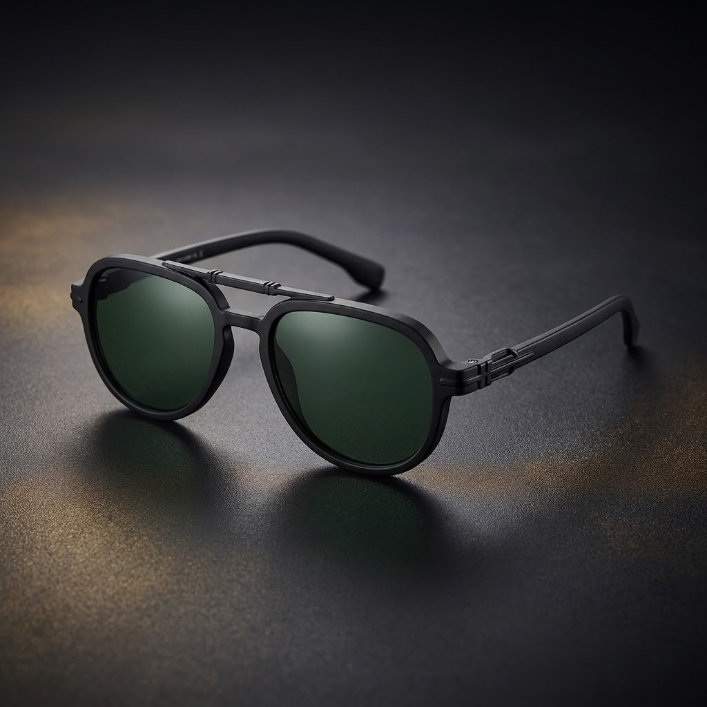 Premium Polarized Aviator Sunglasses with Lightweight Plastic Frame - Classic Dark Green Lenses, Matte Black, Mens/Womens