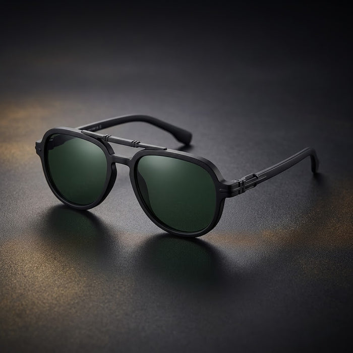 Premium Polarized Aviator Sunglasses with Lightweight Plastic Frame - Classic Dark Green Lenses, Matte Black, Mens/Womens