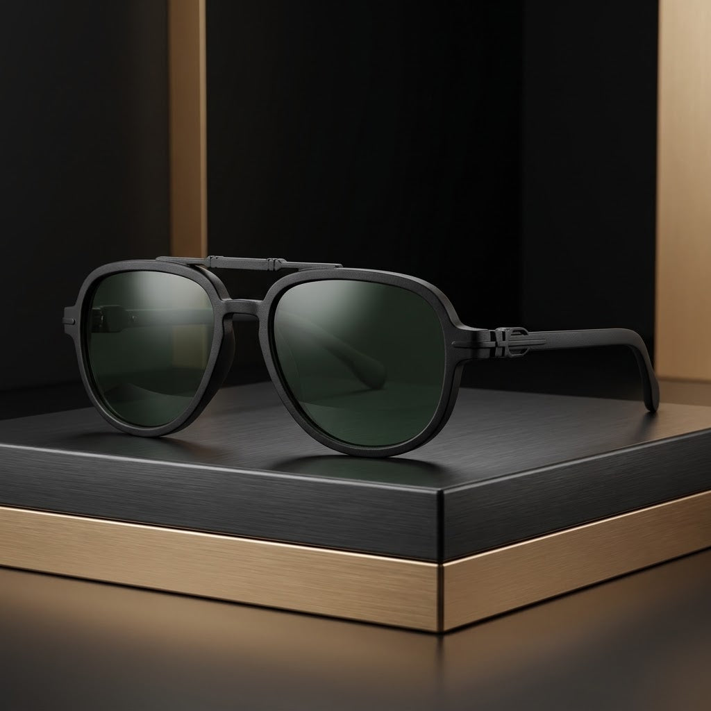 Premium Polarized Aviator Sunglasses with Lightweight Plastic Frame - Classic Dark Green Lenses, Matte Black, Mens/Womens
