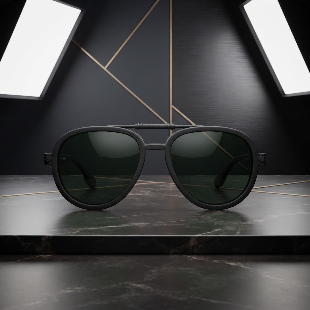 Premium Polarized Aviator Sunglasses with Lightweight Plastic Frame - Classic Dark Green Lenses, Matte Black, Mens/Womens
