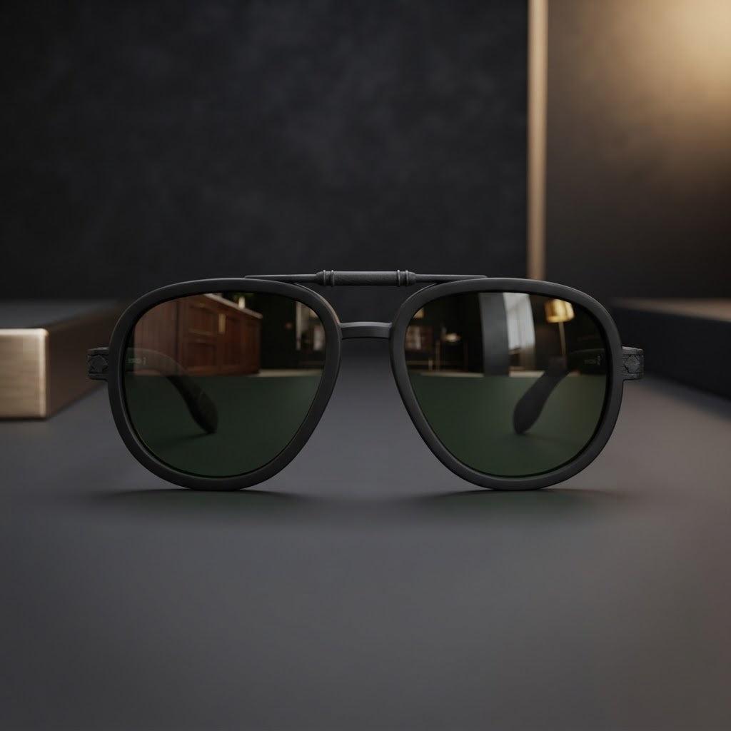 Premium Polarized Aviator Sunglasses with Lightweight Plastic Frame - Classic Dark Green Lenses, Matte Black, Mens/Womens